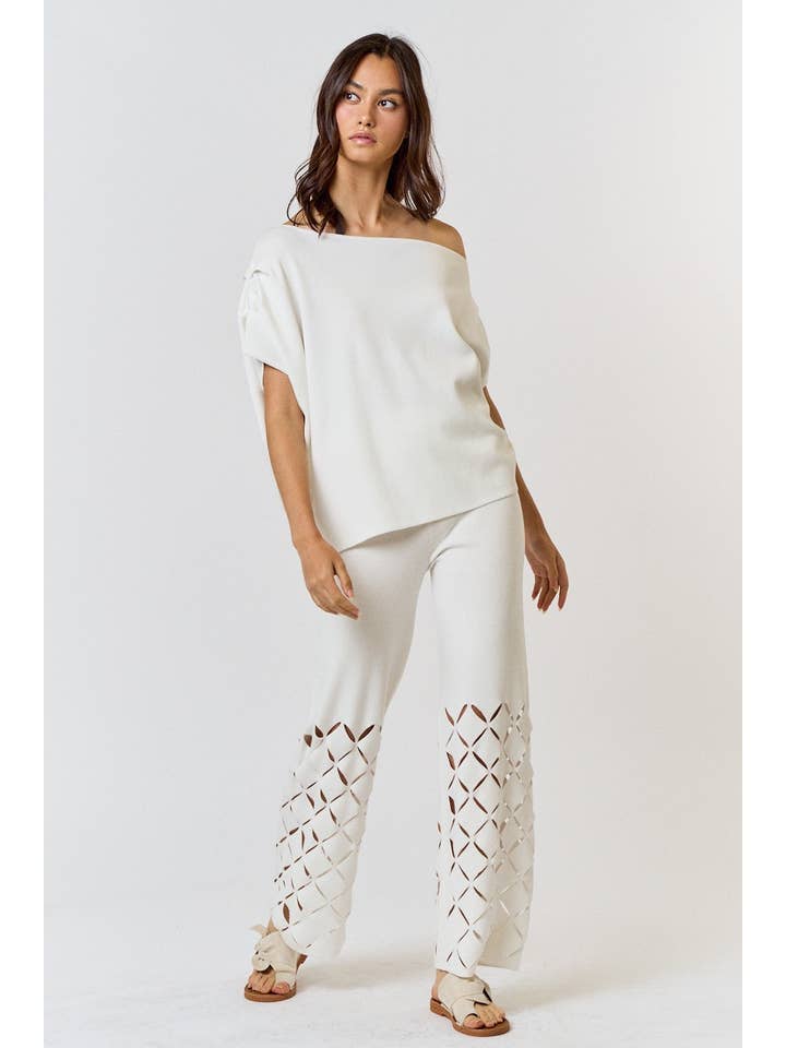 IVORY ILP3575 Diamond Cut Out Knit Pants for wholesale on Faire