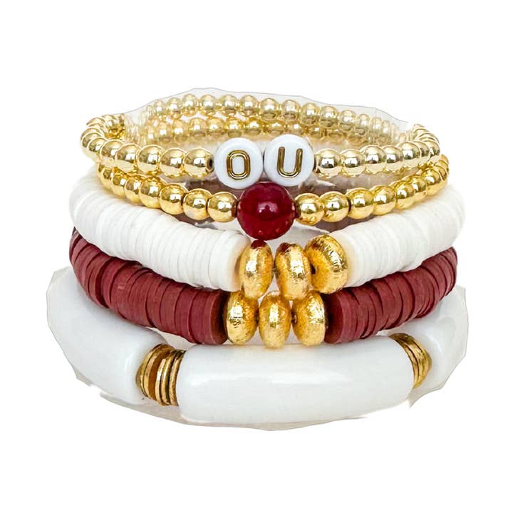 Coco's Beads and Co - Wholesale Charm/Dangle Bracelet - Crimson and White Stack0