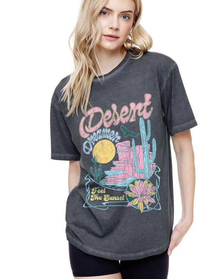 Desert Dreamer Feel The Sunset Graphic S/S Lunar Dye Tee for wholesale by Foryeri