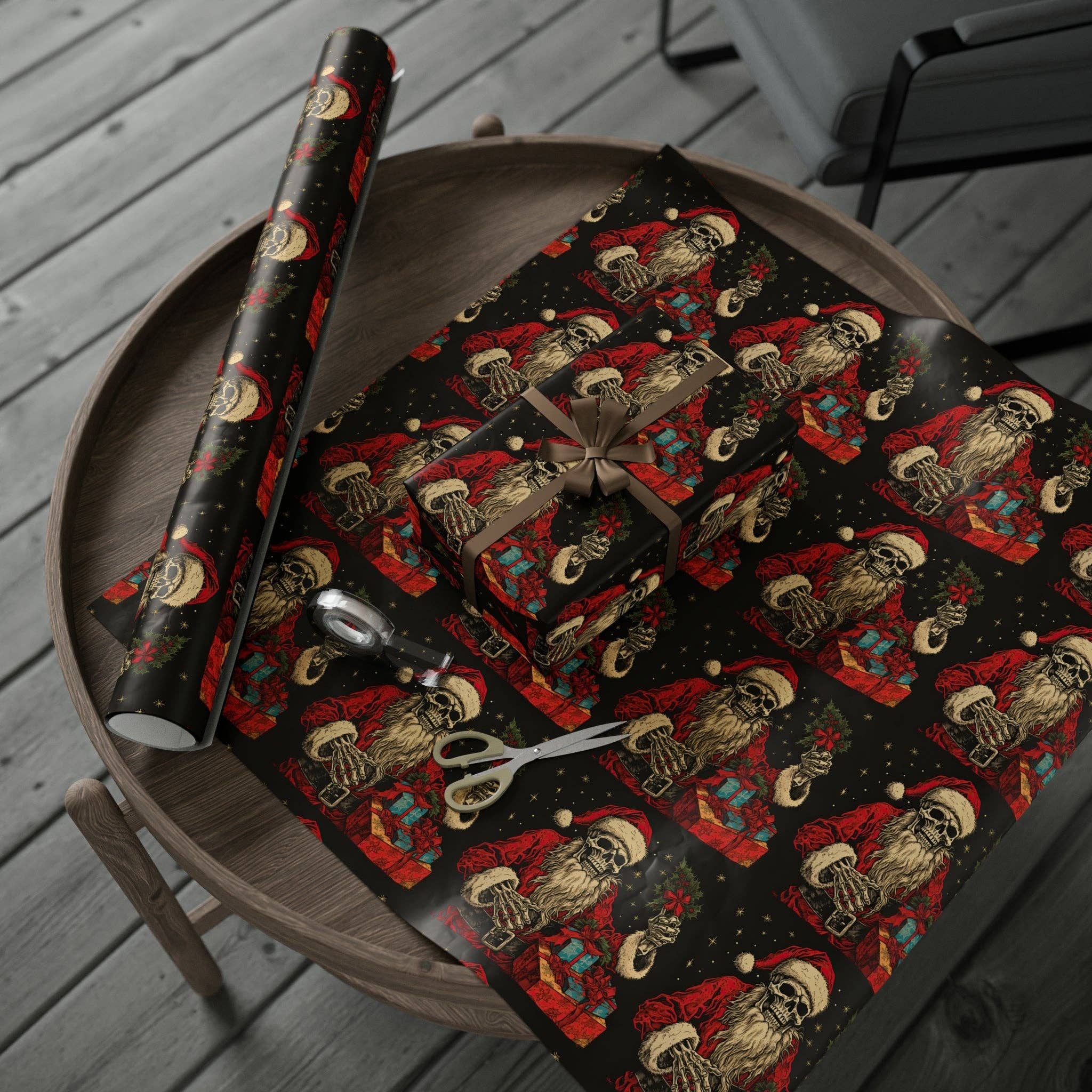 Goth Cloth Co. - Wholesale Flat Wrap - Skeleton Santa Gift Wrap2