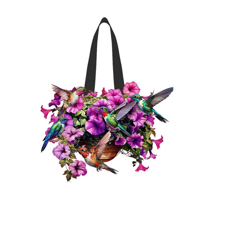 Hummingbirds and Petunias Wood Door Hanger for wholesale by Briarwood Lane