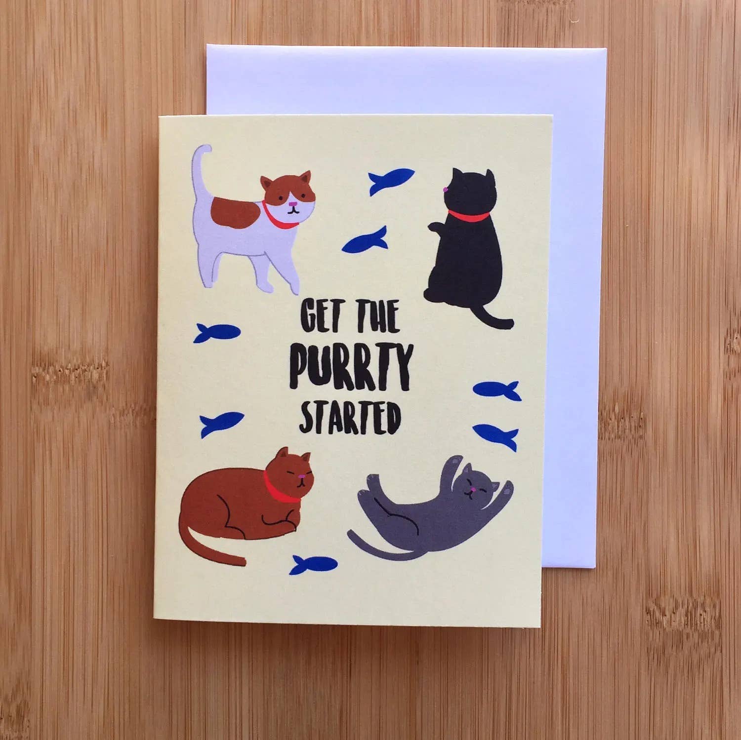 Papermain - Wholesale Birthday Card - Purrty Time Cat Birthday Card - A2 Handmade Birthday Fat Cat Kitten Lovers Party Punny Card with foiled lettering2