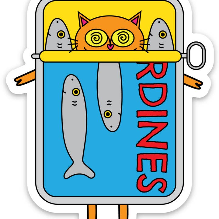 Sardines Cat Vinyl Sticker (Cats in Costumes Series) for wholesale by Nicky Serrano Art