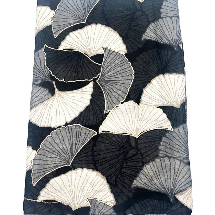 LINETA - Wholesale Scarf - Women's - HH-289 Printed scarf with gingko pattern and lurex1