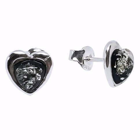 Amberman - Wholesale Stud/Post Earrings - Heart Green Amber Sterling Silver Stud Earrings0