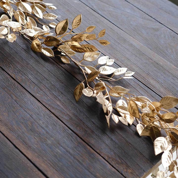 Elan Bazaar - Wholesale Bunting/Garland - 6 FT. Gold Magnolia Leaf Garland Faux Metallic Magnolia5