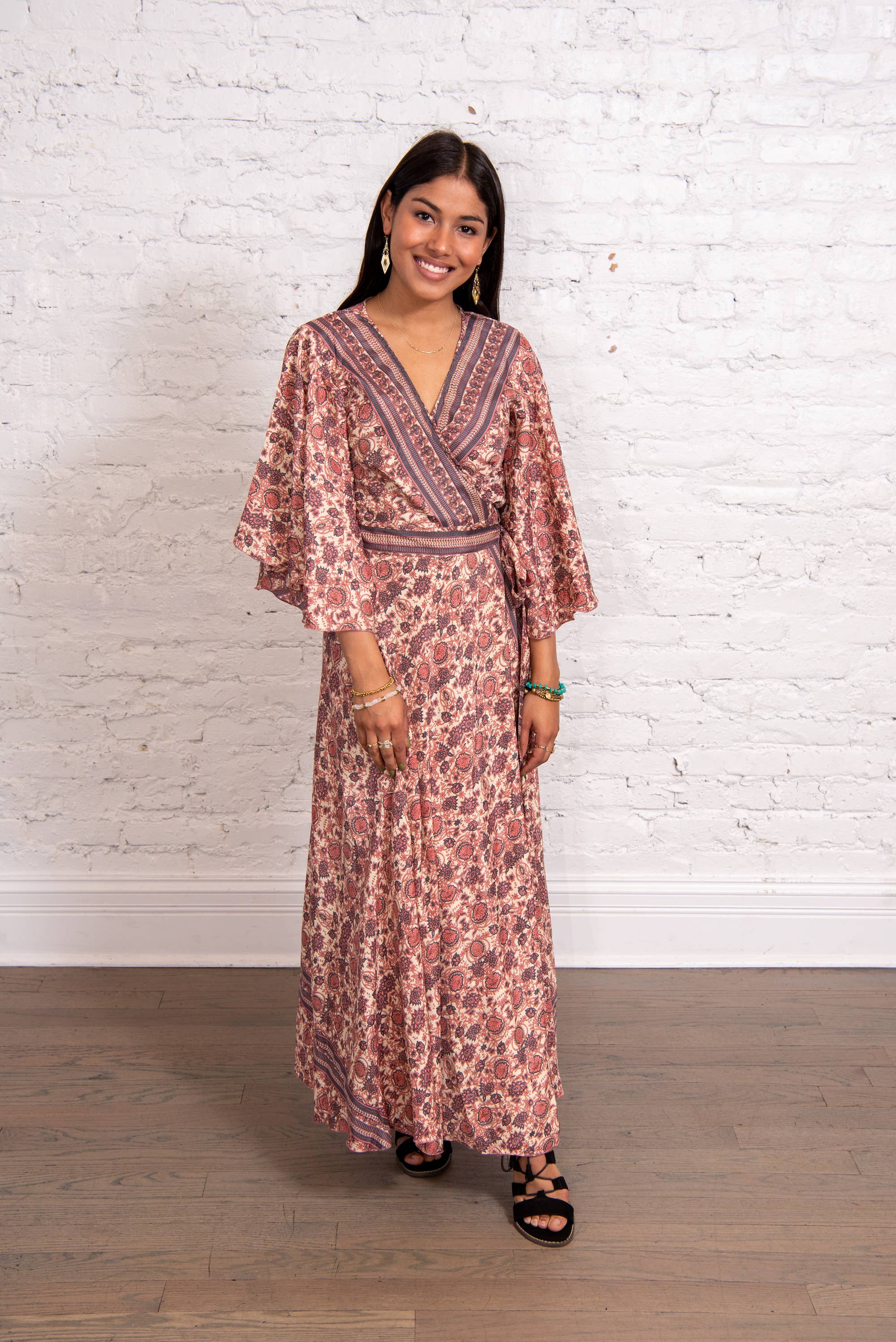 Baizaar - Vente Robe – femme - Robe portefeuille à manches flottantes Sari L/XL6