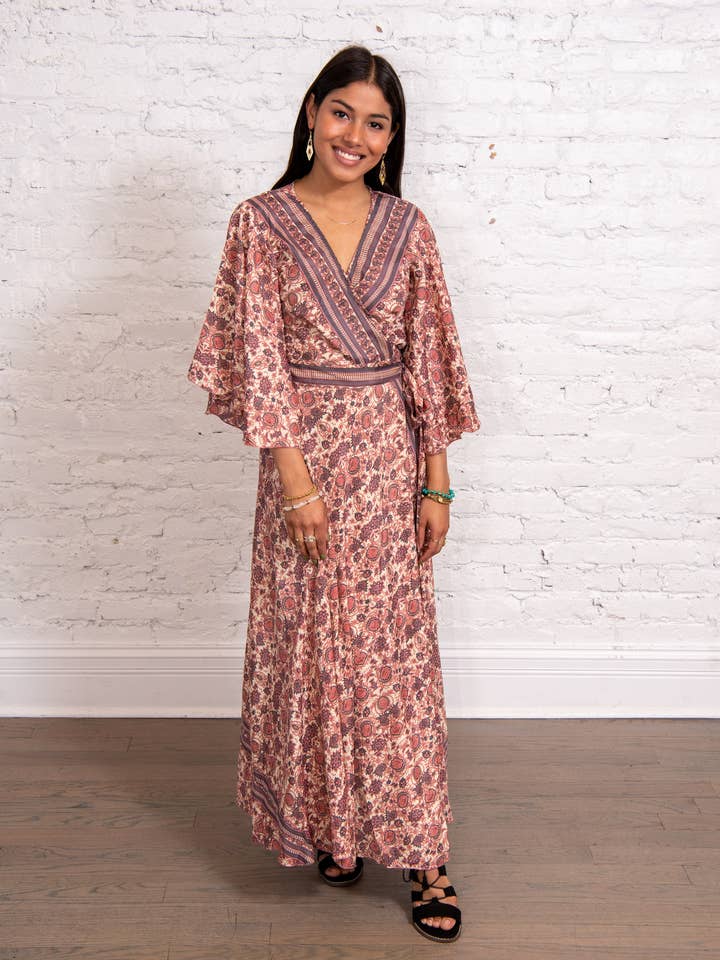 Baizaar - Vendita all'ingrosso Vestito - Donna - Abito a portafoglio con maniche svolazzanti Sari L/XL6