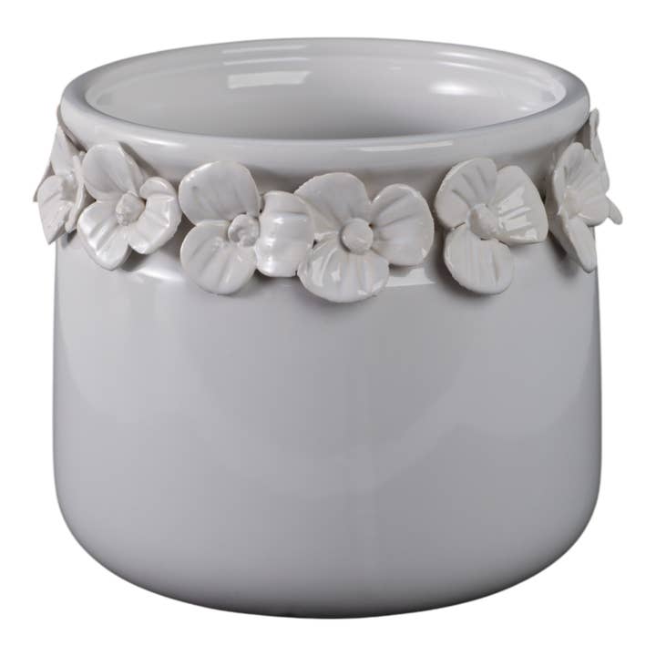 Sagebrook Home - Wholesale Plant Pot - White 6 in. Ceramic Novelty Floral Applique Garden Planter