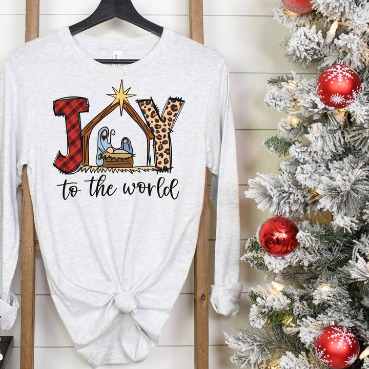 Camicia a maniche lunghe Joy to the World - Camicia natalizia Jesus per la vendita all'ingrosso da parte di The Shirt Company