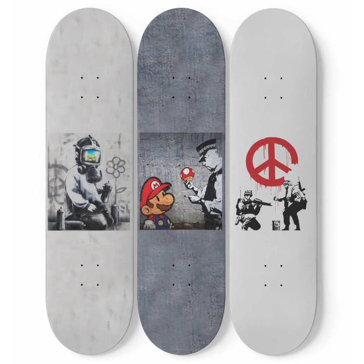 Banksy - Mixed Art - 3-piece Skateboard Wall Art for wholesale by SkateboardArtsy