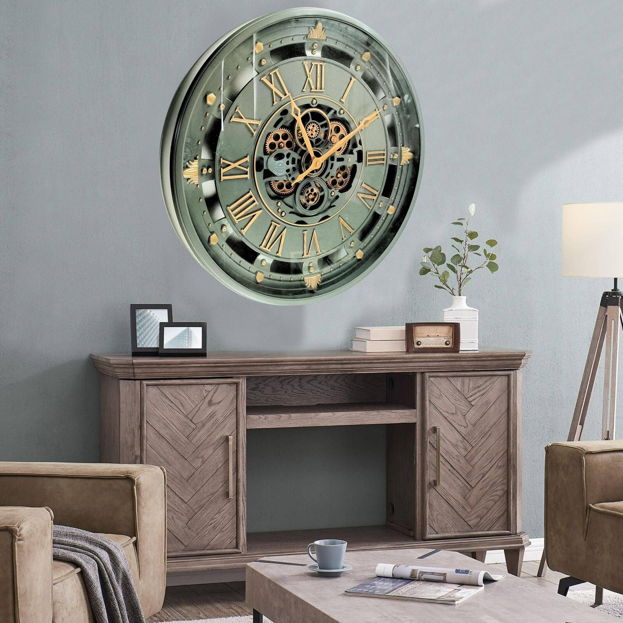 The Gears Clock - Wholesale Wall Clock - BELGIUM LINE WALL CLOCK ROUND 26 INCH GREEN1