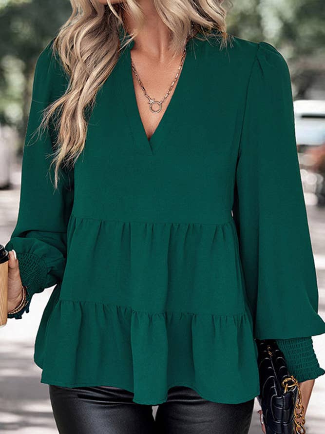 Top épissé à col en V vert BFZY669 pour la vente par UNISHE