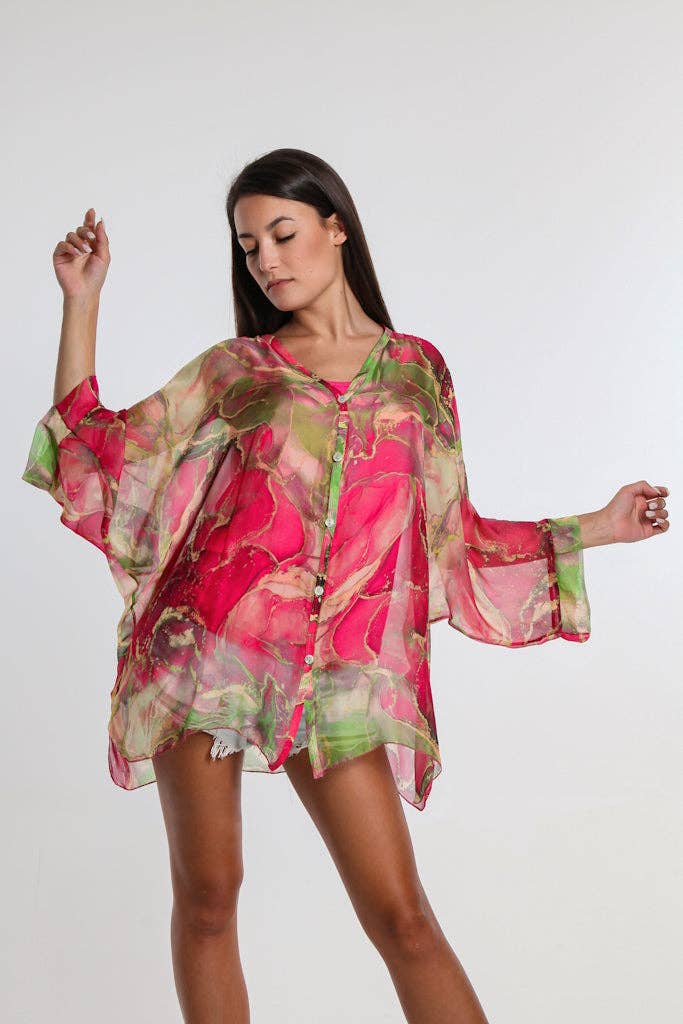 TINA Stephens Italy/Tees By Tina – Engroshandel Skjorte med buttondown – til kvinder – Rosana Marmor Silke Sheer Bluse m/Tank (BQ240M)18