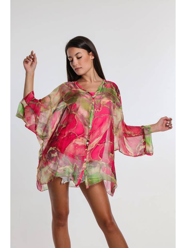 TINA Stephens Italy/Tees By Tina – Engroshandel Skjorte med buttondown – til kvinder – Rosana Marmor Silke Sheer Bluse m/Tank (BQ240M)18