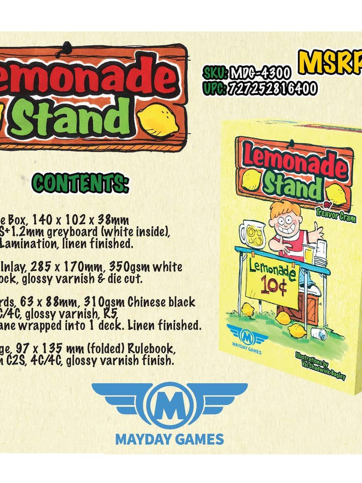 Lemonade Stand Card Game 2-4 Players (PREORDER) for wholesale by Mayday Games