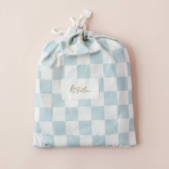 Fox & Fallow – wholesale Cot/crib sheets – Sage Check Organic Fitted Cot Sheet