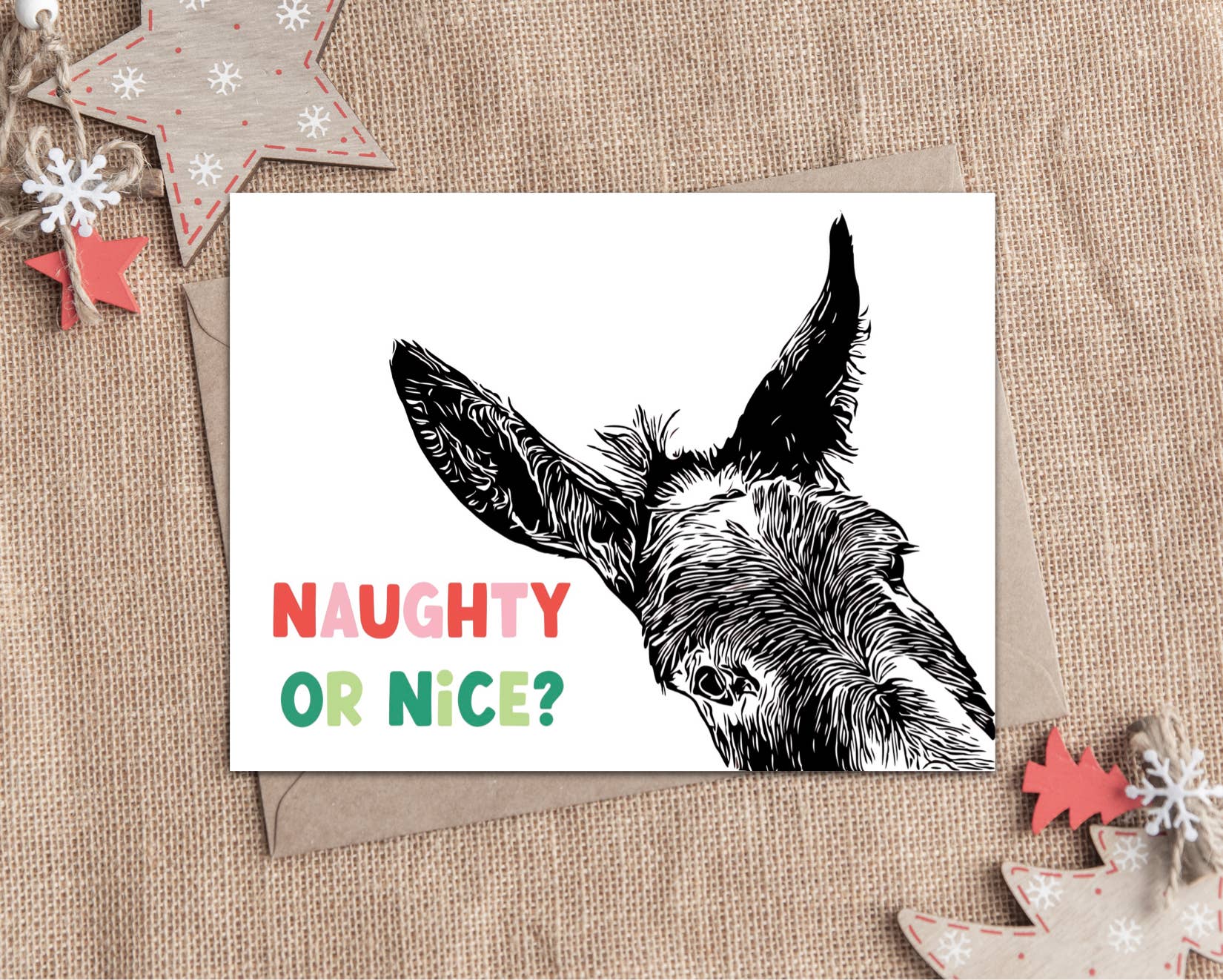 Laughing Mule Press - Wholesale Stationery/Notecard Set - "Sam" Funny Donkey Holiday Notecard (Package of 6) Christmas2