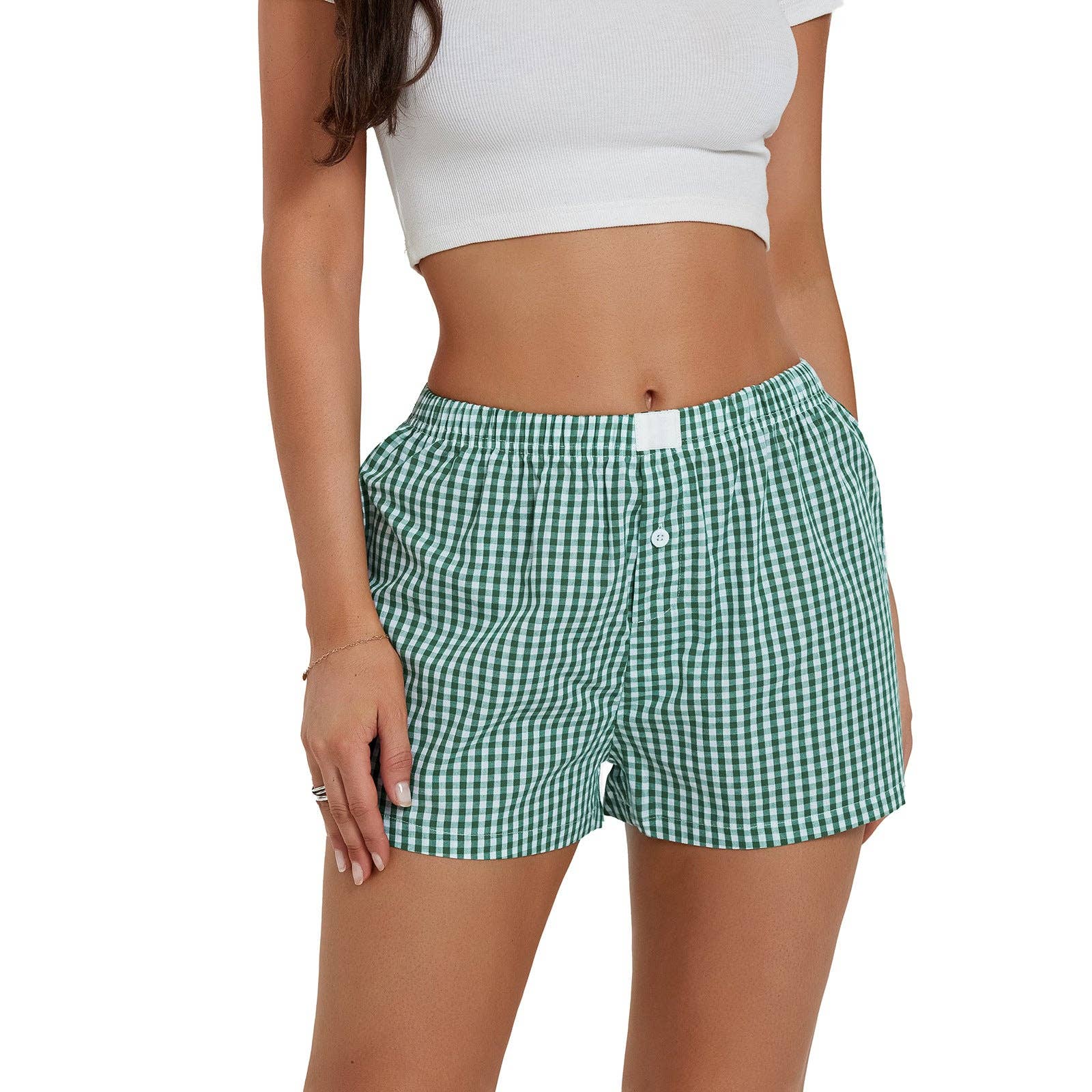 Dipped Shop - Wholesale Shorts - Women's - Casual Plaid High Waisted Loose Shorts DP25B6344