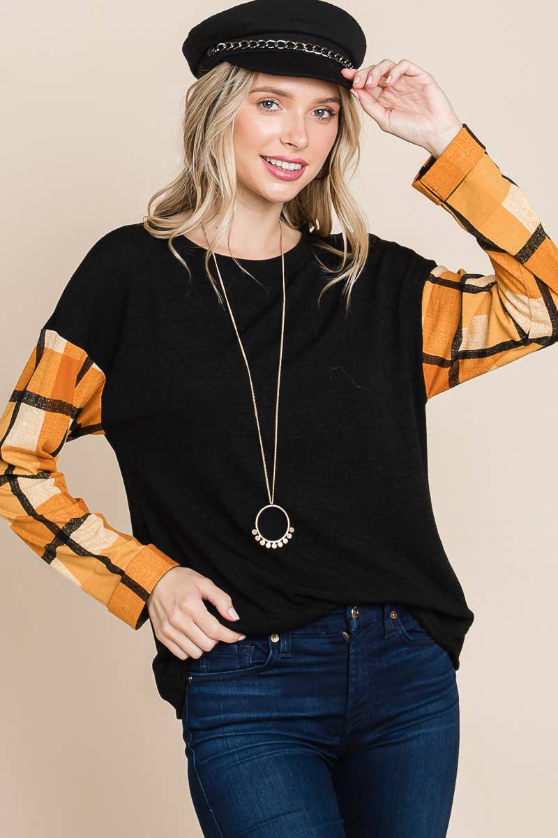 Emerald Collection – wholesale Knit top – Women's – ETK-8593-PL Plus Size Plaid Printed Sleeves Top0