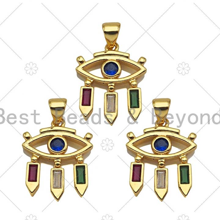 Ciondolo a forma di malocchio blu cobalto con micro pavé di cz riempito in oro, fascino malocchio riempito in oro 18 carati, ciondolo collana bracciale, 15x19mm, Sku #LD89 per la vendita all'ingrosso da parte di BestBeads&Beyond