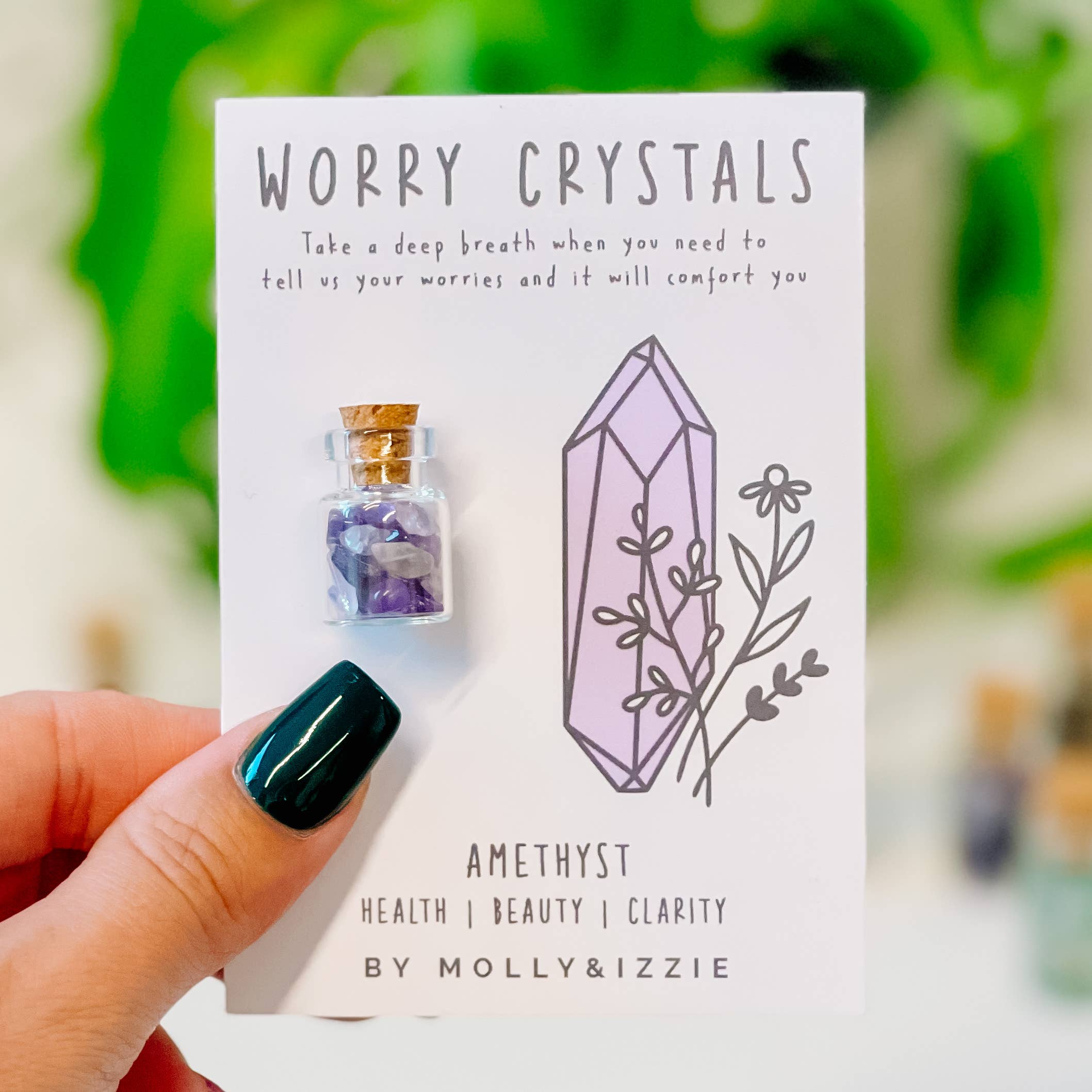 by Molly&Izzie – wholesale Spiritual stone/crystal – Amethyst Worry Crystal on Card1