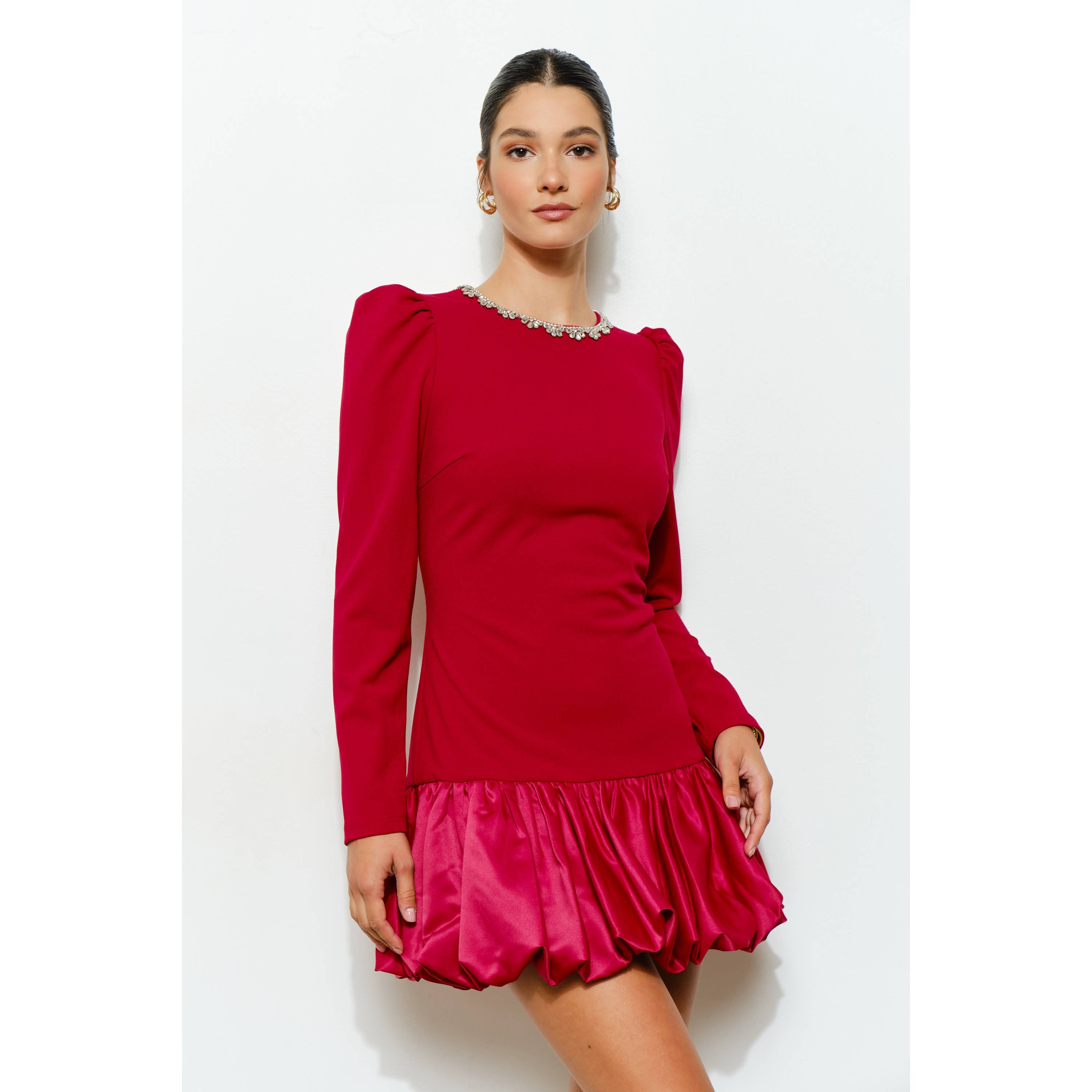 INA - Wholesale Dress - Women's - Jewel-Embellished Puff-Sleeve Bubble Mini Dress10