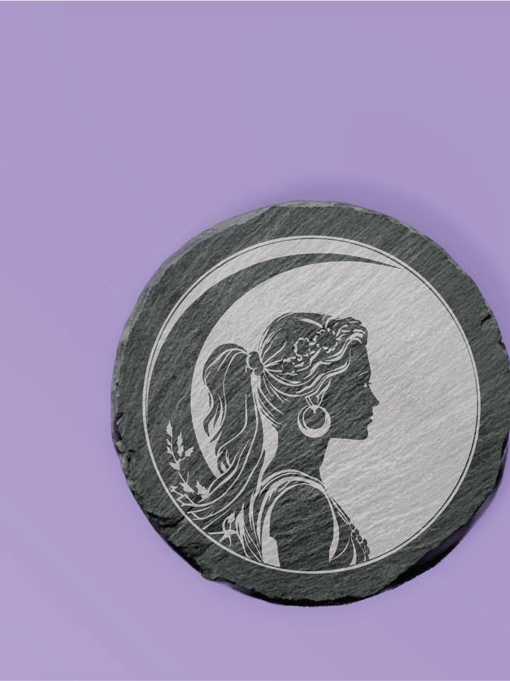 Artemis Greek Goddess Engraved Slate Drink Kitchen Coaster for wholesale by Three Witches Tea Shop