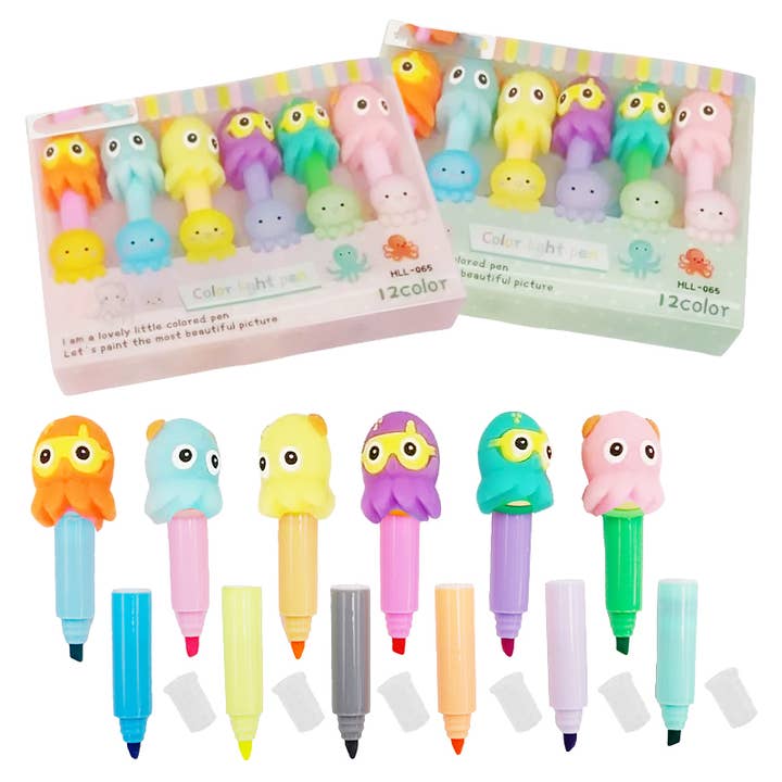 Cap Zone - Wholesale Highlighter - Octopus Stackable Highlighter Marker - 6 pcs Pack