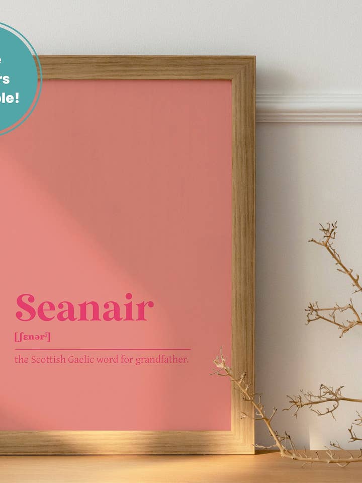 Seanair Papa Grandfather Family Gift Gaelic Dictionary UNFRAMED PRINT for wholesale by Kalloway Design