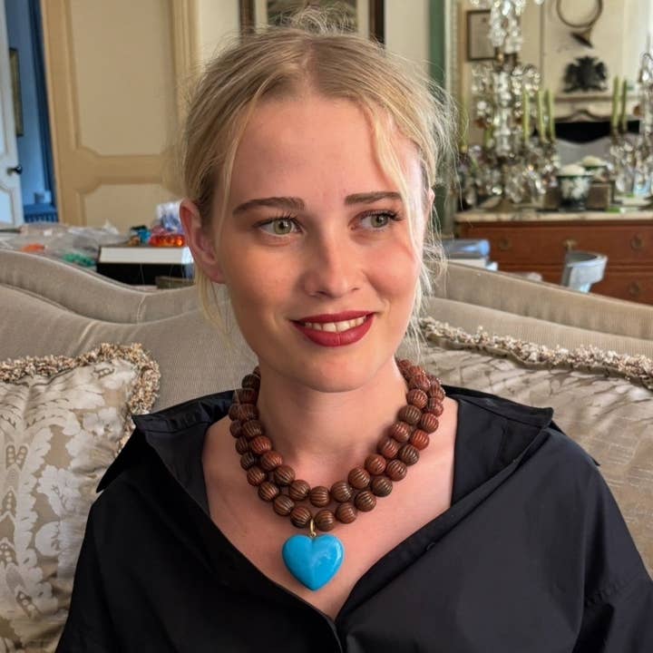 Michael Nash Jewelry - Wholesale Pendant/Charm Necklace - Amour Carved Tortoise Resin Beads With Turquoise Resin Heart Pendant1