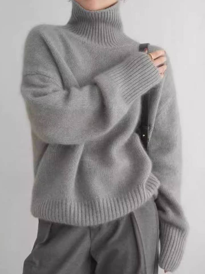 Simple Turtleneck Solid Color Loose Knit Sweater DP25H643 for wholesale by Dipped Shop