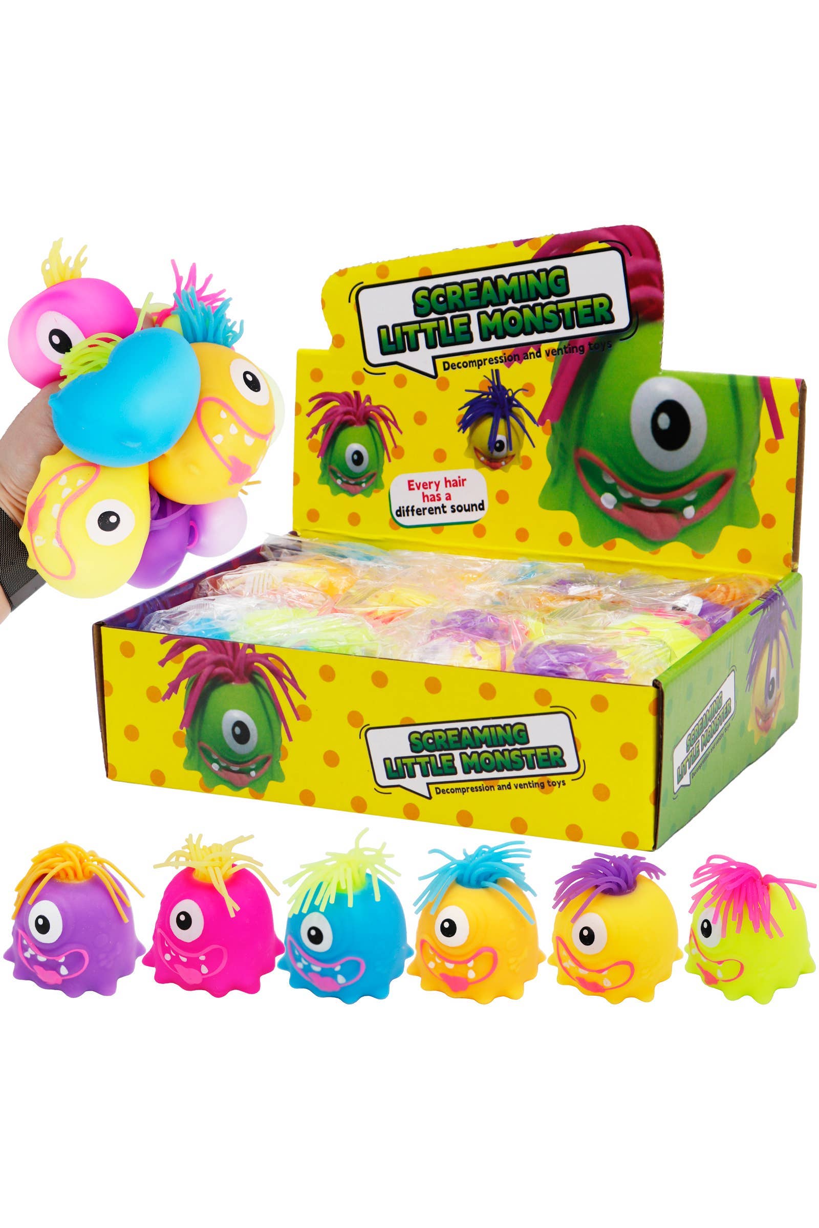 ASSORTI Moodle Hair Monster Fluffy Slime Filled Squishy en vente sur Faire0