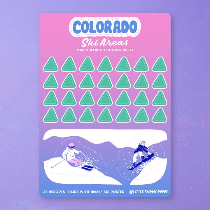 Colorado Ski Areas Map Checklist Sticker Sheet for wholesale by Little Known Goods