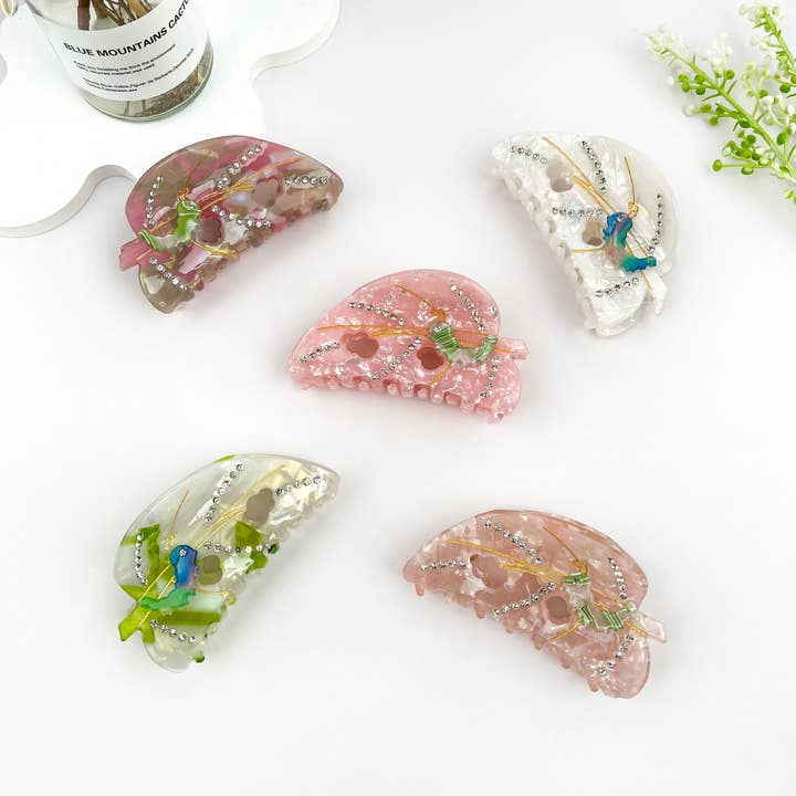 mildstyles - Wholesale Hair Clip - Women's - Summer Cute Caterpillar Leaf Rhinestone Hair Claw Clip