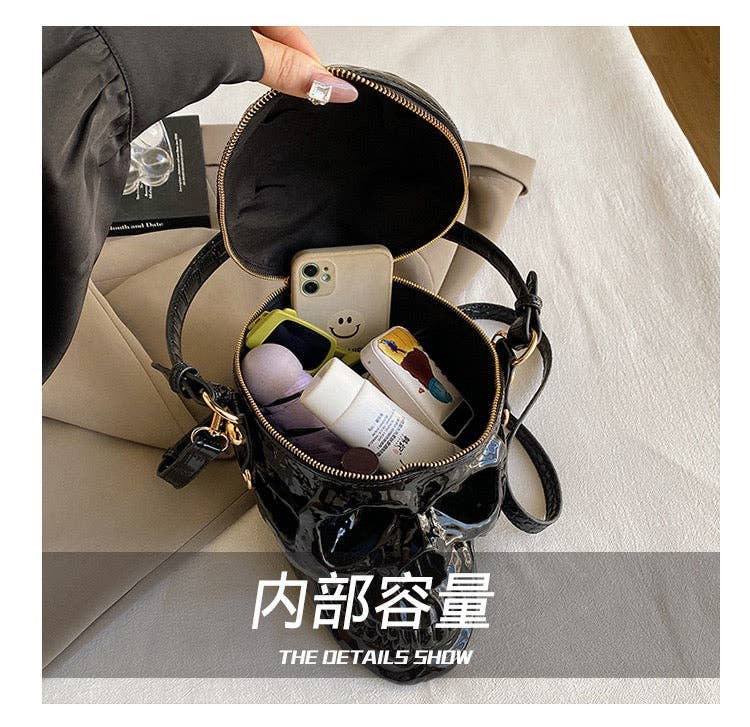 MB Fashion Wholesale - Wholesale Crossbody Bag - Women's - EVERY FASHION 3D Skull Crossbody Bag with Glossy Finish and Dual Zipper Closure5