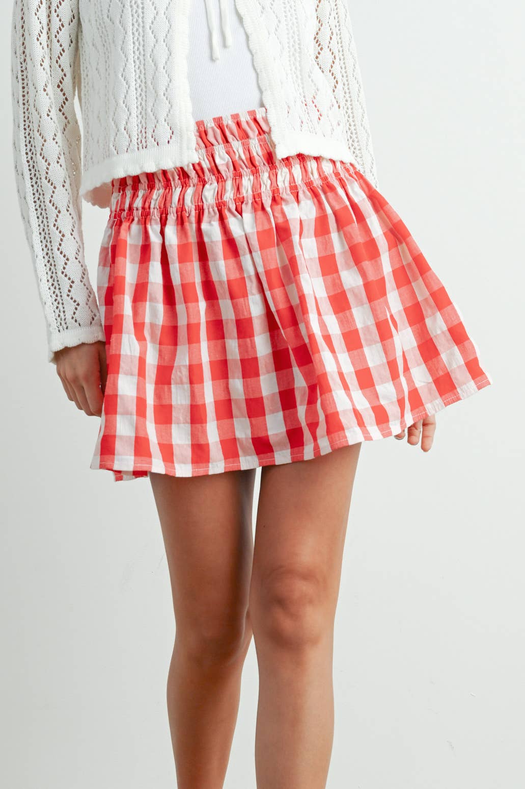 VERMELHO/MARFIM Saia Xadrez com Padrão de Quadrados - BMS7743 para venda a revendedores na Faire2