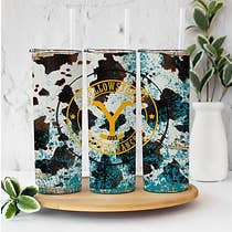 YS Cowhide Turquoise Splatter 20oz Sublimation Tumbler for wholesale by Twisted T Creations