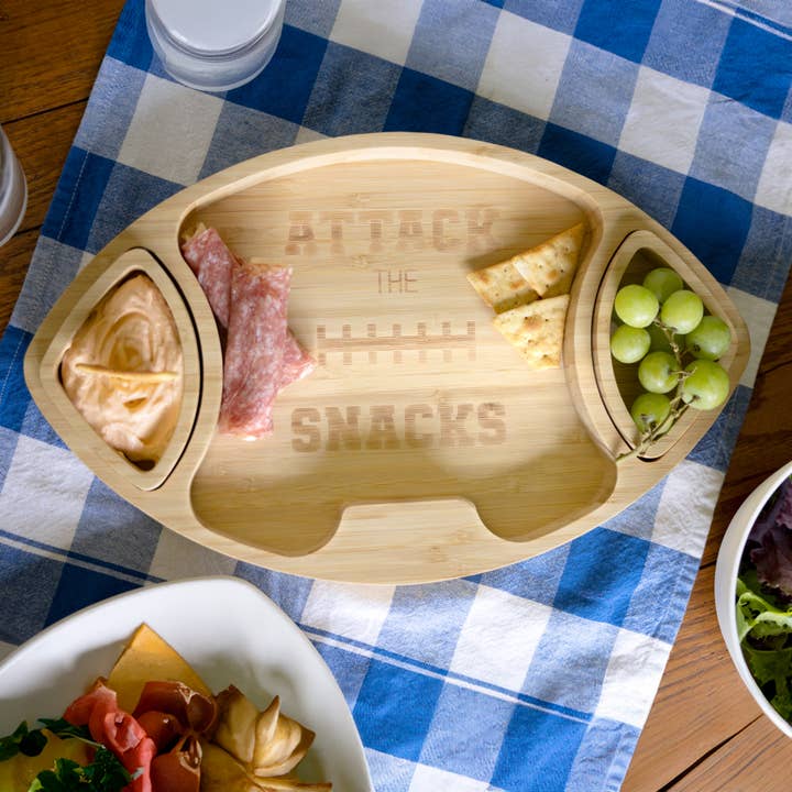Attack the Snacks - Bamboo Serving Board with Dip Bowls for wholesale by Pavilion