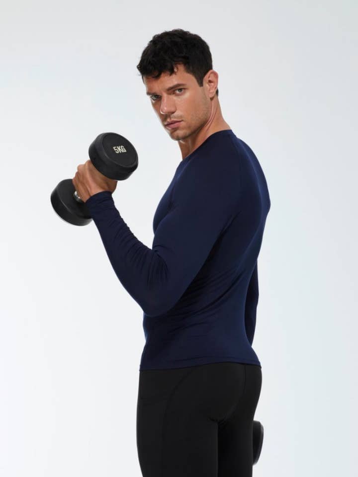 Active by Anna-Kaci - Wholesale Athletic Top - Men's - Men's Long Sleeve Athletic Compression Shirt & Crew Neckline8