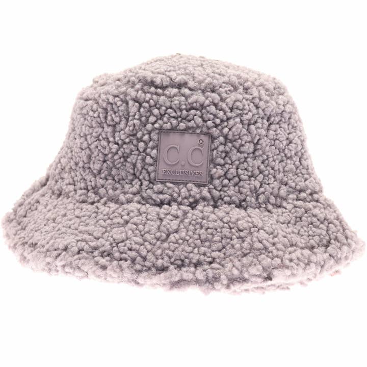 Grey Sherpa Bucket Hat with Rubber Patch KP008 for wholesale on Faire2