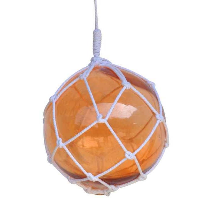 Hampton Nautical – wholesale Dekorativt bordsobjekt – Orange japanska glas boll fiske flottör med vit nät dekoration 12 ”
