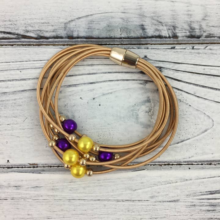 Purple and gold pearl guitar string bracelet for wholesale by SongLily