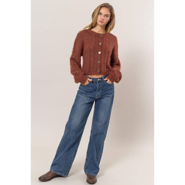 HYFVE - Wholesale Cardigan - Women's - DZ24G051-Drop Shoulder Cropped Cardigan