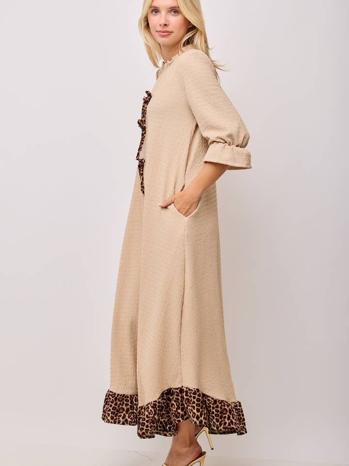 Celeste Clothing - Wholesale Dress - Women's - WOMEN'S PLUS SIZE MAXI DRESS -LEOPARD CONTRAST AND BOWS 18