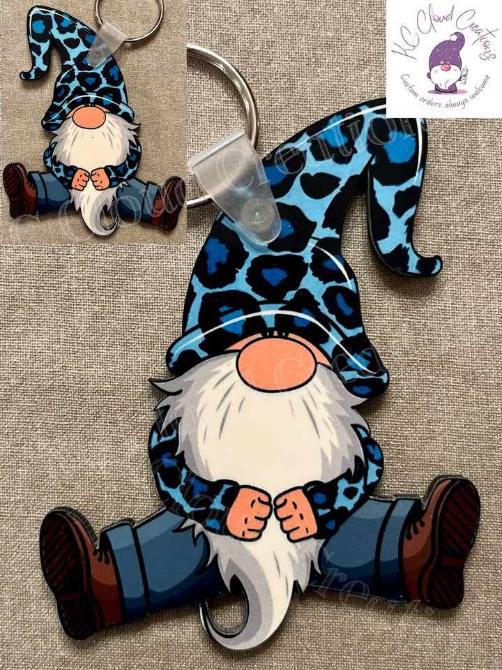 Blue Leopard Gnome Keychain for wholesale by KC Cloud Creations