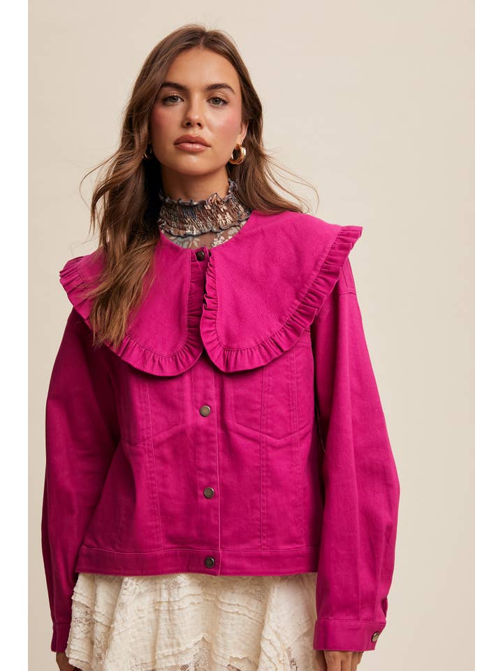 Listicle - Wholesale Denim Jacket - Women's - Ruffle Collar Denim Jacket LJ01993