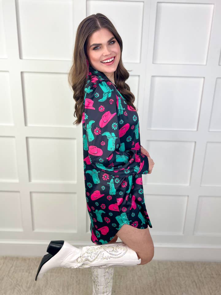 Charcoal Rodeo Ready Button Up Dress for wholesale on Faire