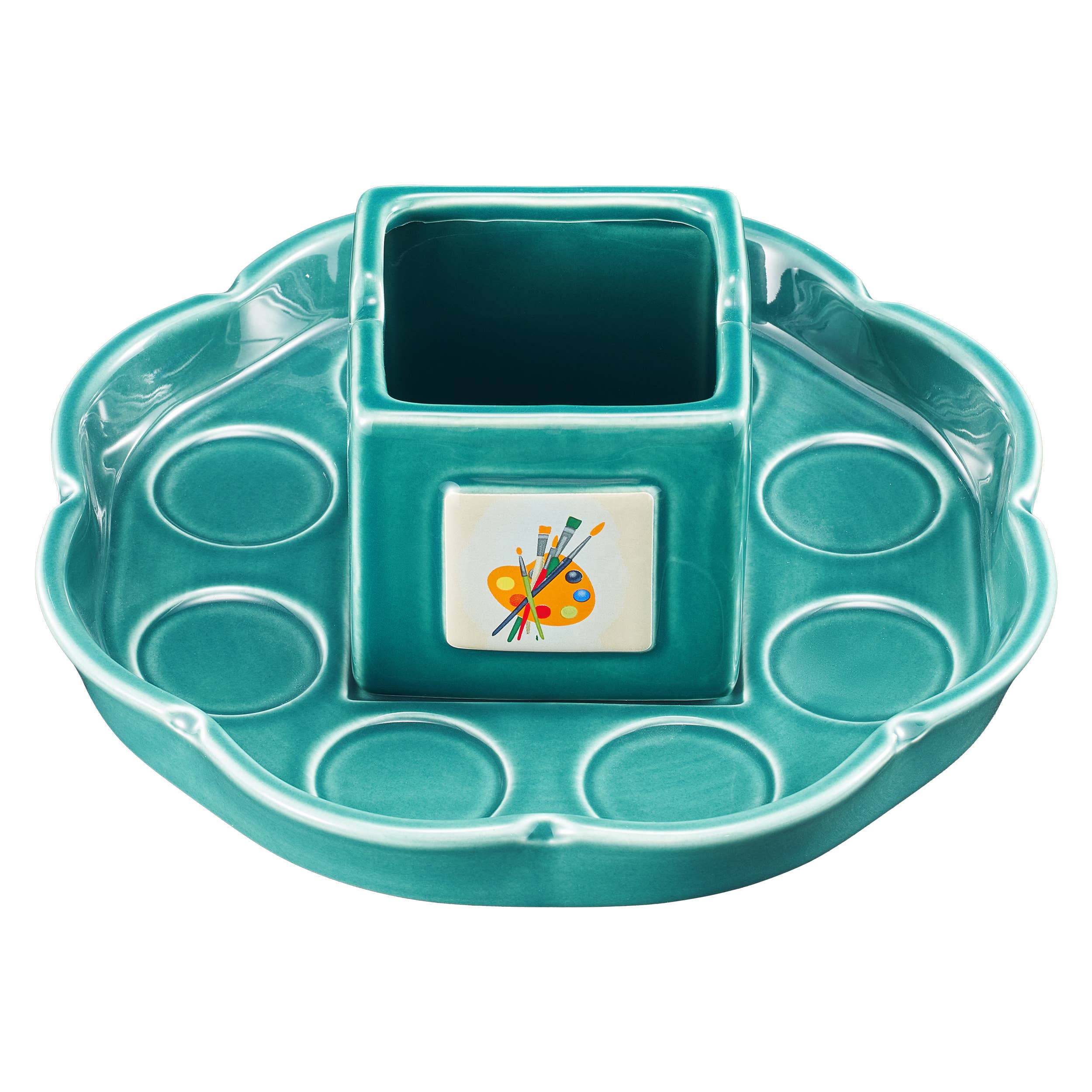 The Wine Savant /  Khen Glassware - Wholesale Palette/mixing tray - Painters Artist Cup & Plate Set | Paint & Brush Holder Set3