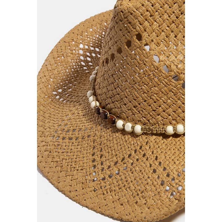 Collections by Fame Accessories - Wholesale Fedora – Women’s - Mixed Beaded Strap Western Fedora Straw Hat4